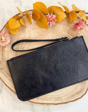 Boutique de bijoux à Toulouse : Pochette en cuir italien irisé noire