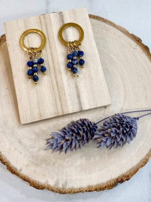 Boutique de bijoux à Toulouse : Boucles d'oreilles en acier inoxydable et pierres naturelles de lapis-lazuli