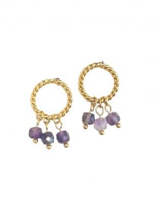 Boucles arvore doré améthyste acier inoxydable