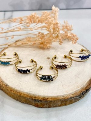 Boutique de bijoux à Toulouse : Ensemble de Bague ajustable en acier inoxydable doré multirangs avec des petits cristaux