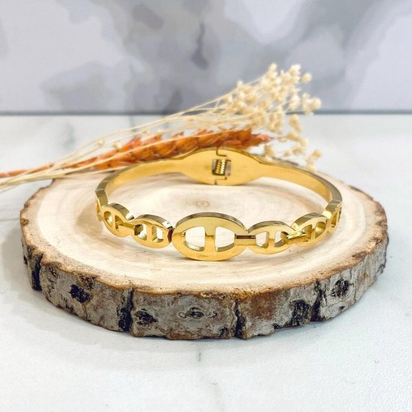 Boutique de bijoux à Toulouse : Bracelet Jonc en acier inoxydable doré avec de gros maillons