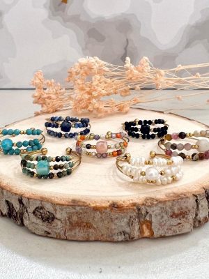 Boutique de bijoux à Toulouse : Ensemble de Bague ajustable avec pierres naturelles