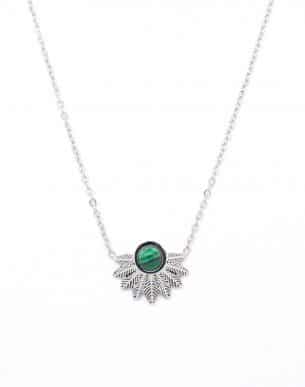 Collier feuille malachite argenté en acier inoxydable vue de face