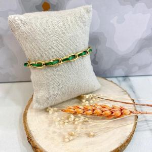 Boutique de bijoux à Toulouse : bracelet en acier inoxydable doré avec un cordon vert