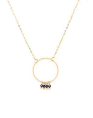 Collier curto pierres agate noir acier inoxydable