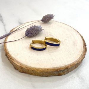 Boutique de bijoux de Toulouse : Creoles en acier inoxydable doré avec bande de couleur bleue foncée