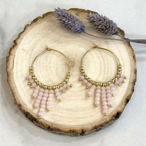 Boutique de bijoux de Toulouse : Creoles en acier inoxydable doré avec perles roses