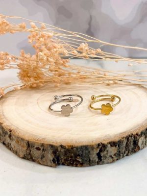 Boutique de bijoux à Toulouse : Ensemble de Bague ajustable en acier inoxydable en forme de fleur
