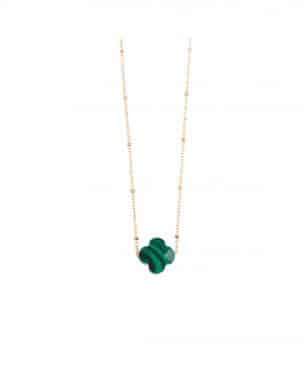 collier Trebol doré malachite en acier inoxydable