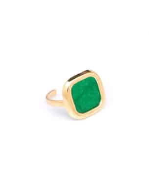 Bague en acier inoxydable de couleur doré avec une pierre Malachite