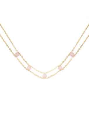 Collier de couleurs doré avec des pierres quartz rose