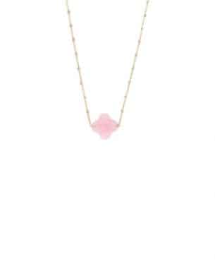 Collier Pecas trébol quartz rose acier inoxydable