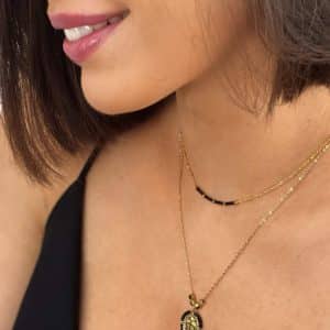 Collier arco noir en acier inoxydable porte