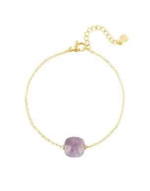 Bracelet en acier inoxydable de couleur doré avec une pierre améthyste