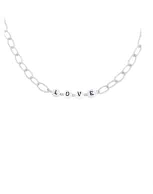 Collier Love maille argenté acier inoxydable