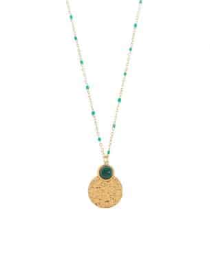 Collier Martelado doré en acier inoxydable avec un pierre Malachite