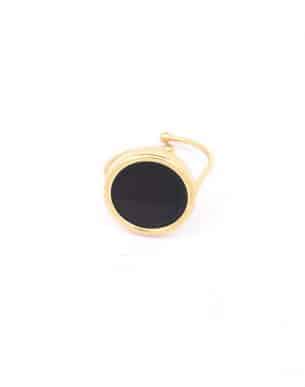 Bague Poca en acier inoxydable doré en agate noire