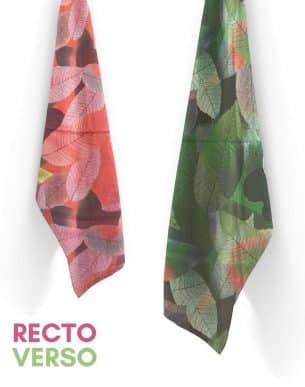 Foulard en soie Folha verde avec motif fleuri recto verso