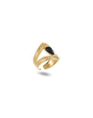 Bague Afiado agate noire acier inoxydable