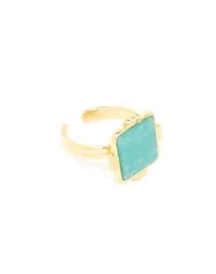 bague cuadro turquoise en acier inoxydable