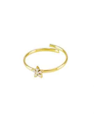 bague fleur diams doré acier inoxydable