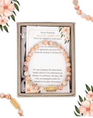 Bracelet agate abricot caixa en pierres naturelles emballage