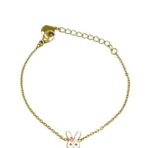 Bracelet pour enfant dore avec pendentif tête de lapin
