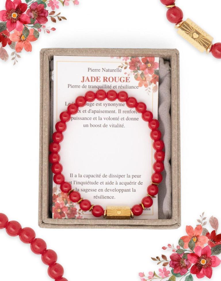 Bracelet Caixa en pierres naturelles Jade Rouge boite