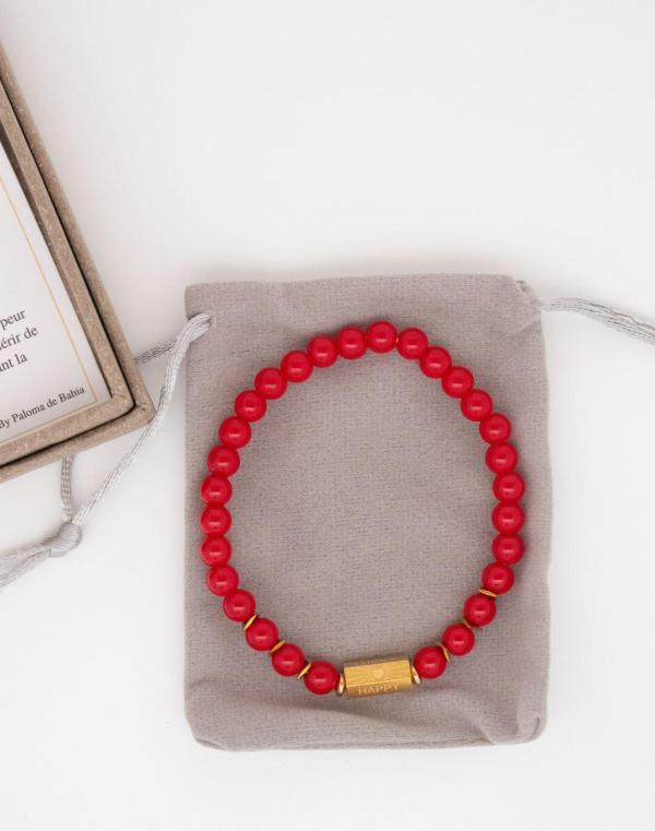 Bracelet Caixa pierres. naturelles jade rouge pochon