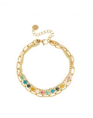 bracelet Agate multi rang en acier inoxydable doré