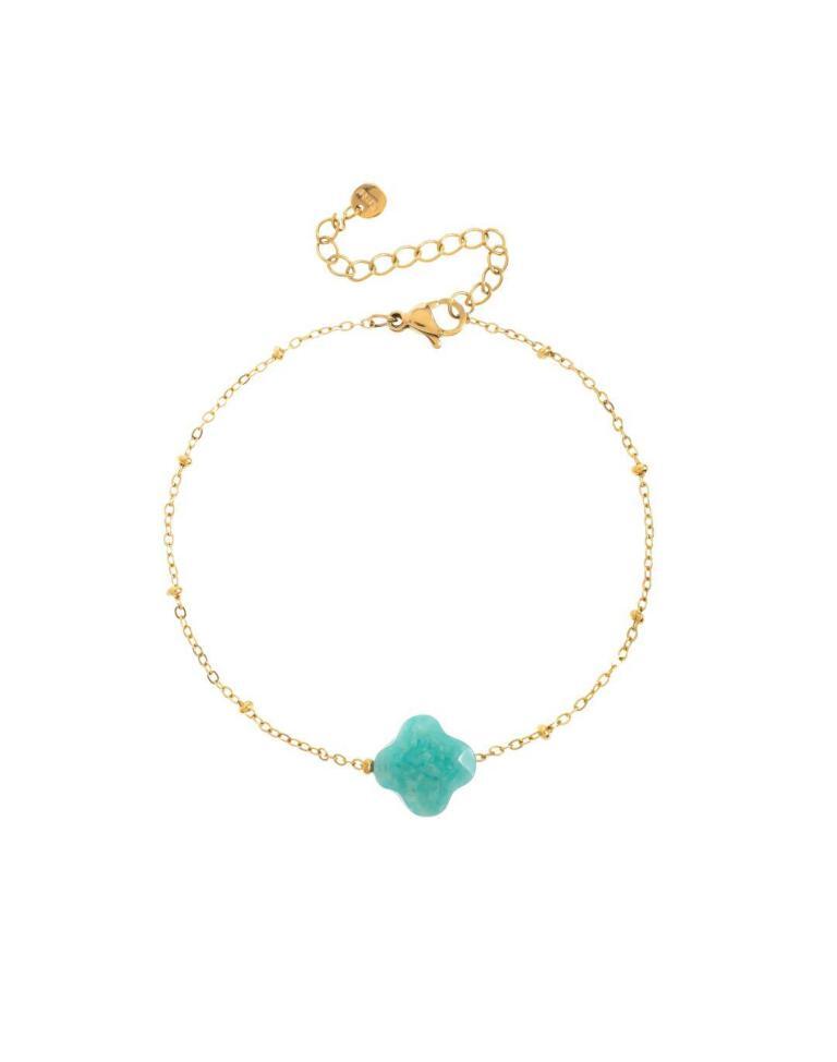 Bracelet trebol pierre naturelle turquoise acier inoxydable