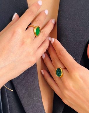 Bague gilo malachite acier inoxydable mannequin