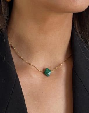 Collier Trebol malaquita acier inoxydable mannequin