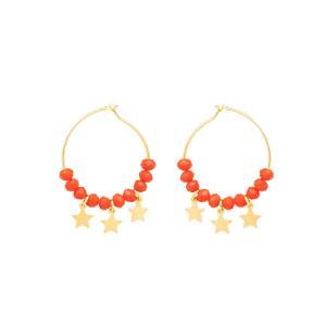 boutique bijoux toulouse : boucles creoles pequinos en acier inoxydable dore variation perles rouges