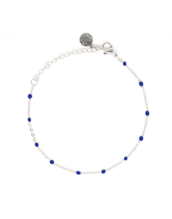 boutique bijoux toulouse : bracelet pecas en acier inoxydable argente variation perles bleues
