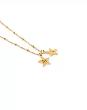 collier estrelinhas dore avec 2 étoiles a graver