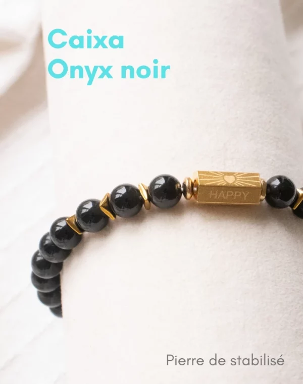 bracelet caixa onyx noir pierres naturelles et acier inoxydable