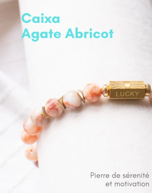 bracelet caixa agate abricot pierres naturelles et acier inoxydable