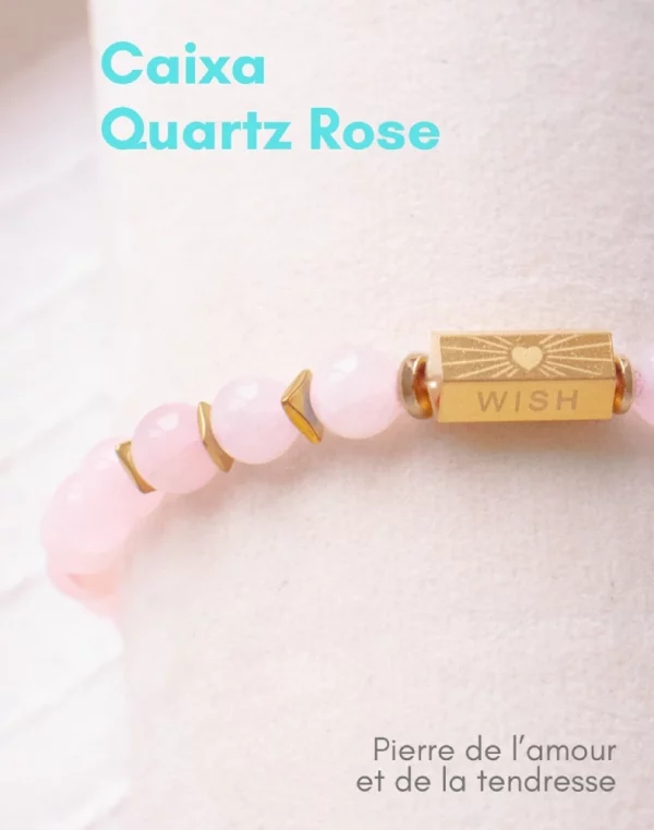 bracelet caixa quartz rose pierres naturelles et acier inoxydable