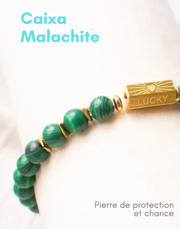 bracelet caixa malachite pierres naturelles et acier inoxydable