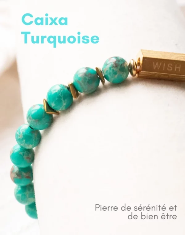 bracelet caixa turquoise pierres naturelles et acier inoxydable