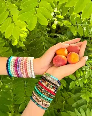 Caixa Agate abricot _ Ensemble de Bracelet en pierres naturelles ajustable et acier inoxydable avec abricots