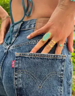 Bague martelado doré acier inoxydable