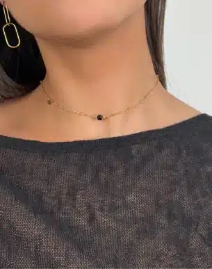 collier pebbles noir doré acier inoxydable