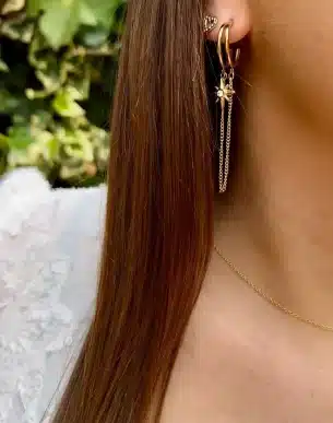 boucles d'oreilles Evangeline acier inoxydable dore sur mannequin boutique bijoux toulouse