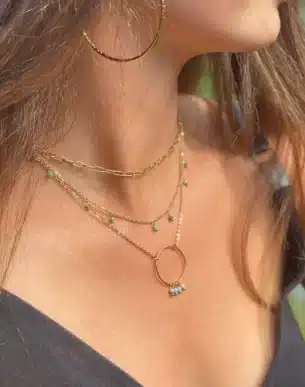 collier curto amazonite acier inoxydable dore sur mannequin boutique bijoux toulouse