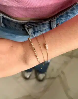 jonc x3 piedras acier inoxydable nacre sur mannequin boutique bijoux toulouse