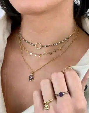 collier otono acier inoxydable dore sur mannequin boutique bijoux toulouse