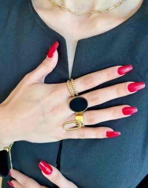 bague bolitas double acier inoxydable dore sur mannequin boutique bijoux toulouse