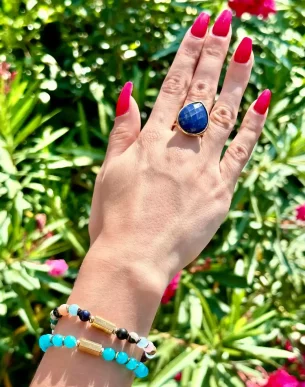 bracelet caixa apatite pierres naturelles acier inoxydable sur mannequin boutique bijoux toulouse